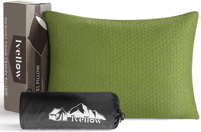 Ivellow Memory Foam Travel Pillow - Compact, Lightweight, Breathable & Hypoallergenic - Adults & Kids - Camping, Hiking, Travel - Avocado Green - Image 1